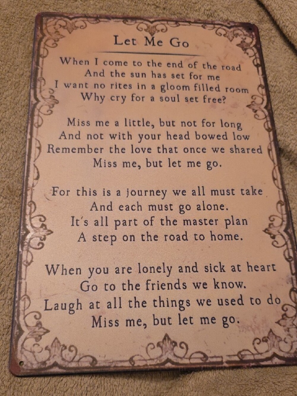 Let Me Go Decorative Poem Plaque - Beige